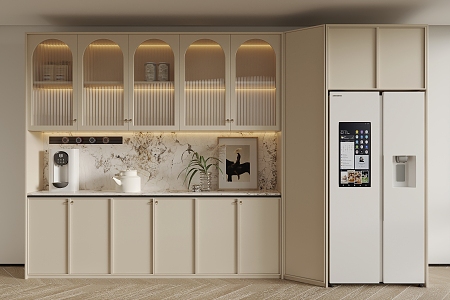 Cream Style Side Cabinet Wine Cabinet Refrigerator Integrated Cabinet 3d model