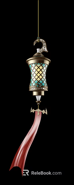 Turquoise Glass Chandelier With Intricate Lattice Pattern And Gold Metal Decorations 3d model 