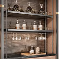 Elegant Modern Wine Cabinet With Double Doors Glass Shelves And Wine Bottles
