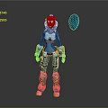 Futuristic Game Movie Character Armored Female With Tech Suit Orange Accents And Blue Orb