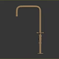 Copper Bathroom Faucet With Curved Spout Two Handles And Base On Dark Surface With Reflection
