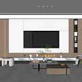 Modern Living Room Interior With Large TV Fireplace Wooden Decor And Coffee Table