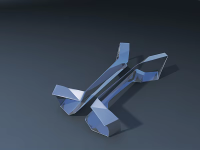 Two Abstract Metallic Geometric Objects with Sleek Reflective Surfaces on Dark Background 3d model