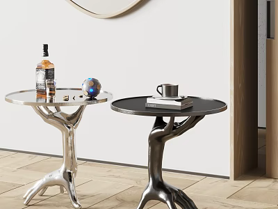 Modern Silver And Black Side Tables With Branch Like Base Round Top And Decorative Accents 3d model