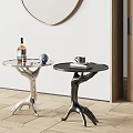 Modern Silver And Black Side Tables With Branch Like Base Round Top And Decorative Accents