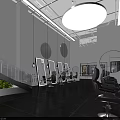 Modern Beauty Salon Interior With Styling Chairs Large Mirrors Circular Decorations And Spiral Staircase