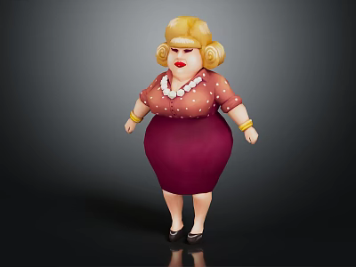 Cartoon Female Character With Blonde Curly Hair Pearl Necklace Polka Dot Top And Maroon Skirt 3d model