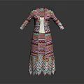 Fashionable Colorful Knitted Long Coat With Vibrant Geometric Zigzag Pattern Design
