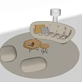 Curved Beige Sofa Coffee Table Set With Yellow Gray Cushions Round Ottoman And Floor Lamp