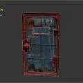 Blue Industrial Exit Door With Rustic Red Accents And Warning Labels W03 Marking