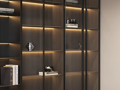 Modern Wooden Decorative Cabinet With Metal Frame LED Lighting And Open Shelves 3d model