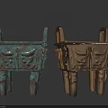 Two Ancient Bronze Ding Vessels With Carved Patterns In Greenish And Golden Hues