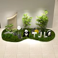 Charming Mini Garden Landscape with Panda Statues Green Plants Grass Stones and Lamp
