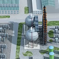 Industrial Plant With Two Large Storage Tanks Tall Tower And Numerous Small Tanks