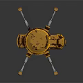 Yellow Mechanical Creature With Rusty Surface Multiple Legs And Clawed Appendages 3d model