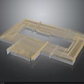 Detailed Architectural Building Model With Frame Structure And Golden Rods Rectangular Layout