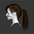 Game and Movie Character Head Model with Brown Hair Bun Hairstyle on Gray Background