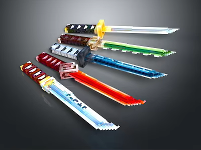 Colorful Serrated Toy Weapons For Children With Plastic Blades And Various Hues 3d model