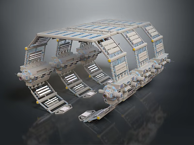 Cartoon Style Mechanical Scene With Building Block Tracks And Sci Fi Frame Structure 3d model