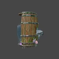 Drum Shaped Decorative Container With Red Boat Underwater Scene Corals Seaweed Purple Pink Plants