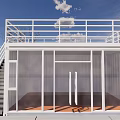White Container Building With Top Railing Staircase Glass Doors And Wooden Floor