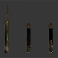 Ancient Bronze Metal Equipment with Various Shapes Including Tall Slender Rod and Short Decorative Patterns