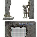 Stone Texture Background Wall With Broken Design Bear Sculpture Nature Inspired Colorful Layers Decor Elements 3d model