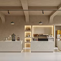 Cozy Modern Café Interior With Bar Counter Bar Stools And Wine Display Shelves
