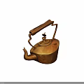 Vintage Copper Kettle With Wooden Handle And Bird Shaped Spout For Home Use