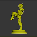 Orange Haired Anime Character In Blue Top Red Pants Kicking Pose On Green Base Figure