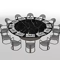 Modern Round Dining Table Set with Black Marble Top and Gray Metal Leg Chairs