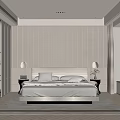 Modern Minimalist Bedroom Interior With Wooden Slat Accent Wall And White Bedding