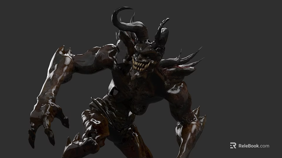 Horned Demon Fantasy Character With Muscular Build Sharp Teeth And Aggressive Stance 3d model 