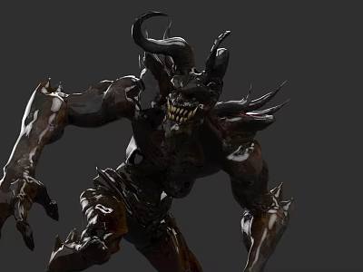 Horned Demon Fantasy Character With Muscular Build Sharp Teeth And Aggressive Stance 3d model