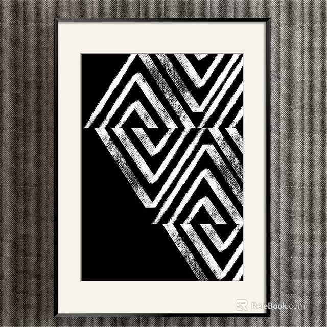 Black And White Geometric Pattern Decorative Wall Art With Framed Design 3d model