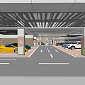 Modern Indoor Parking Garage With Yellow Sports Car White Sedan And A Zone Markings