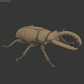 Golden Metallic Beetle Landscape Sculpture With Large Pincers And Realistic Exterior Design