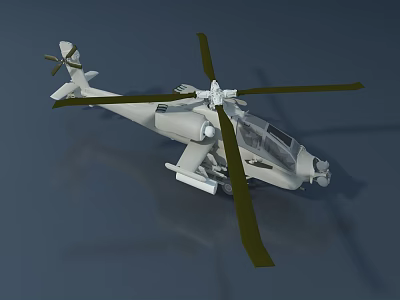 3D Model Military Style Helicopter With Main Rotors Cockpit And Fuselage 3d model