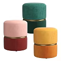 Velvet Ottoman Pouf Set In Multiple Colors With Soft Upholstery And Gold Trim