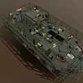 Camouflaged Military Tank With Metal Cage Armor Multi Wheel Design And Top Machine Gun