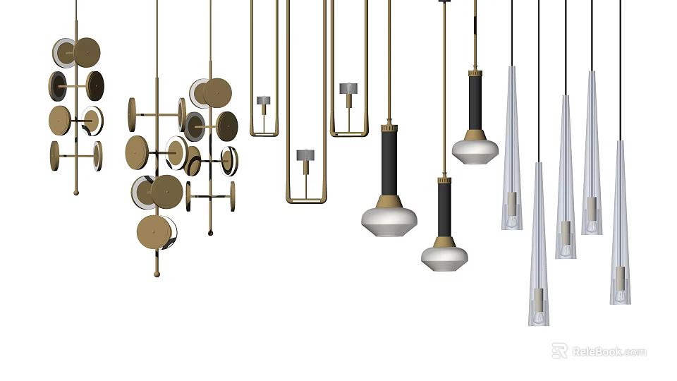 Modern Stylish Pendant Lights Featuring Diverse Geometric Shapes And Metal Accents 3d model 