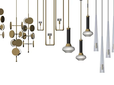 Modern Stylish Pendant Lights Featuring Diverse Geometric Shapes And Metal Accents 3d model