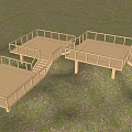 Wooden Walkway And Platform In Tropical Forest With Palm Trees And Green Vegetation