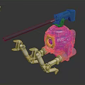 Mechanical Sci Fi Character With Transparent Casing Orange Eye Robotic Arms And Long Rod Weapon 3d model