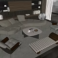 Modern Beige Sofa and Coffee Table Set with Accent Chairs Floor Lamp and Large Window