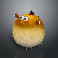 Cute Round Puffer Fish Aquatic Animal With Spikes Big Eyes And Yellowish Body Underwater