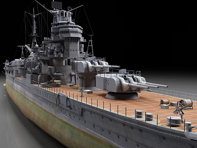 Historical Battleship With Large Turrets Wooden Deck And Metal Hull Structure 3d model