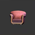 Vintage Style Pink Armchair With Wooden Armrests And Curved Backrest Detail