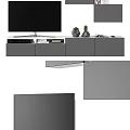 Sleek Modern TV Stand With TV Drawers And Decorative Plants For Living Room