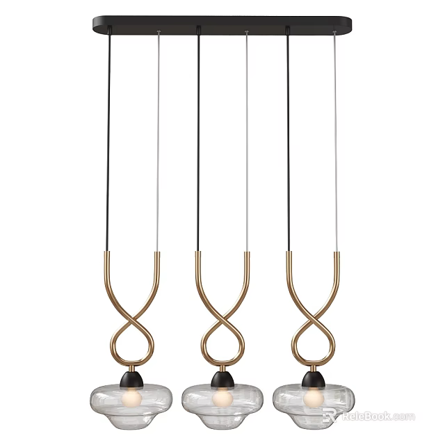 Three Modern Gold Pendant Lights With Unique Knot Design For Home Interior Decor 3d model 